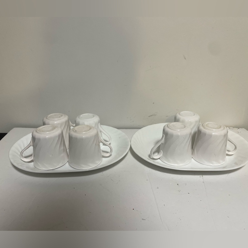 Corelle by Corning 9-Piece White Swirl Set – 2 Large Platters & 7 Mugs